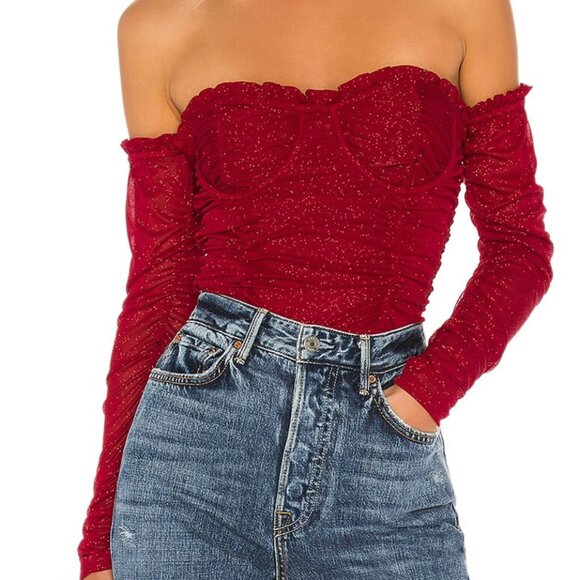 Red Glitter Strapless Bodysuit - Picture 1 of 2
